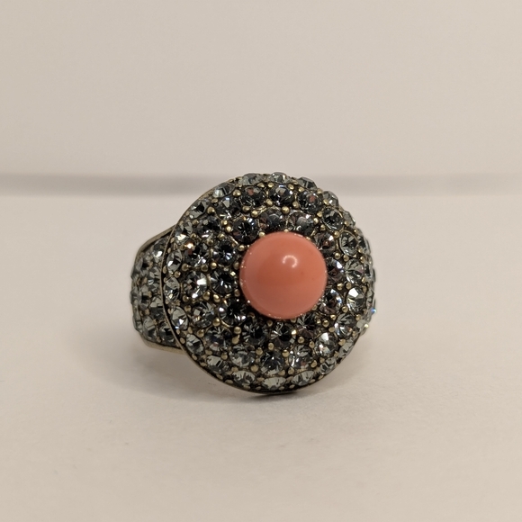 Vintage Heidi Daus Coral Swavorski Crystal Bronze Cocktail Ring Size 6 3/4 - Picture 2 of 9